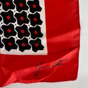 Jean Été Red Border Surrounding a Multi-color Abstract Scarf